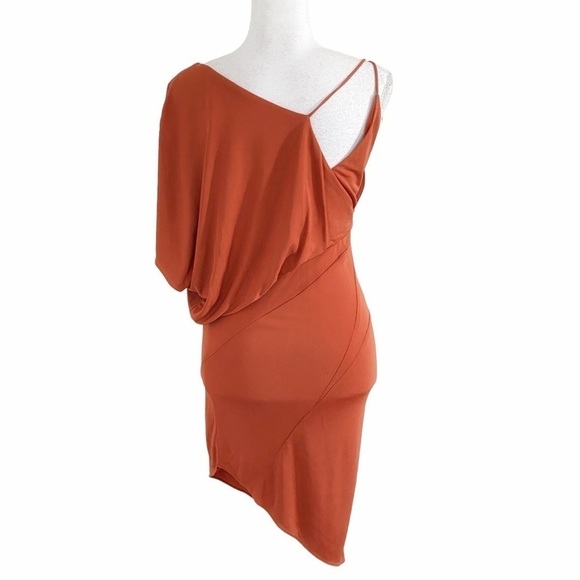 HAUTE HIPPIE ORANGE RUST ASYMMETRICAL DRAPED COCKTAIL DRESS - XS - Picture 3 of 8